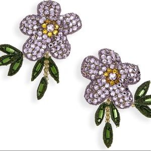 Oscar de la Renta Crystal Embroidered Flower Clío Earrings NWT